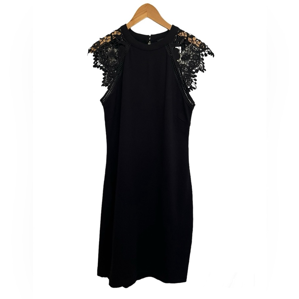Black bodycon party dress with lace cap sleeves (juniors) xl